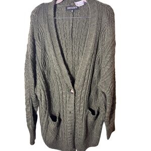 Sweet Romeo Green Cardigan Sweater Shawl Collar Cable Knit *